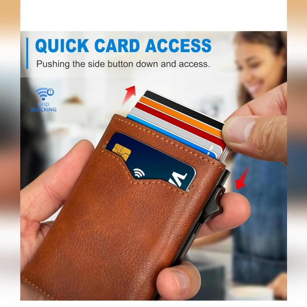 Leather RFID-Blocking Card Wallet Case - Brown